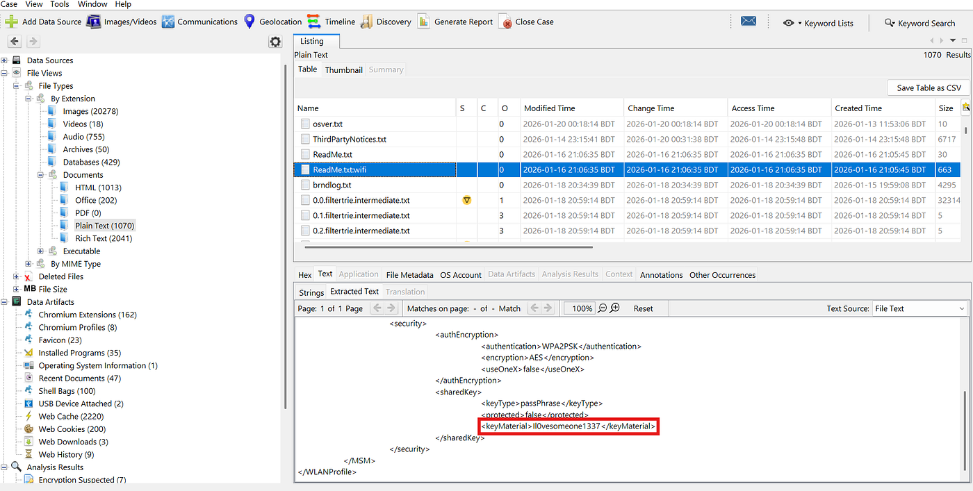 Wi-Fi password evidence